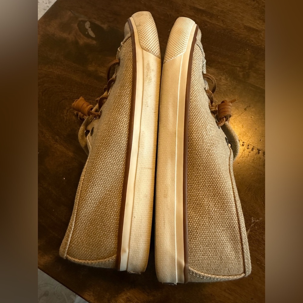 Sperry Seacoast Waxy Canvas Sneakers Women's 7.5 Beige Tan Lace Up Casual Shoes - Picture 6 of 7
